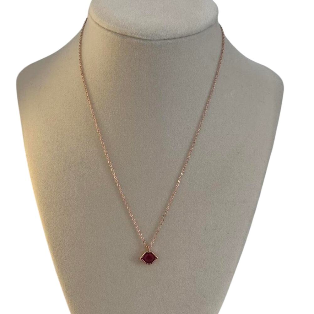 Rose Gold Red Crystal Pendant Necklace Dainty Minimalist Jewelry - Picture 2 of 6
